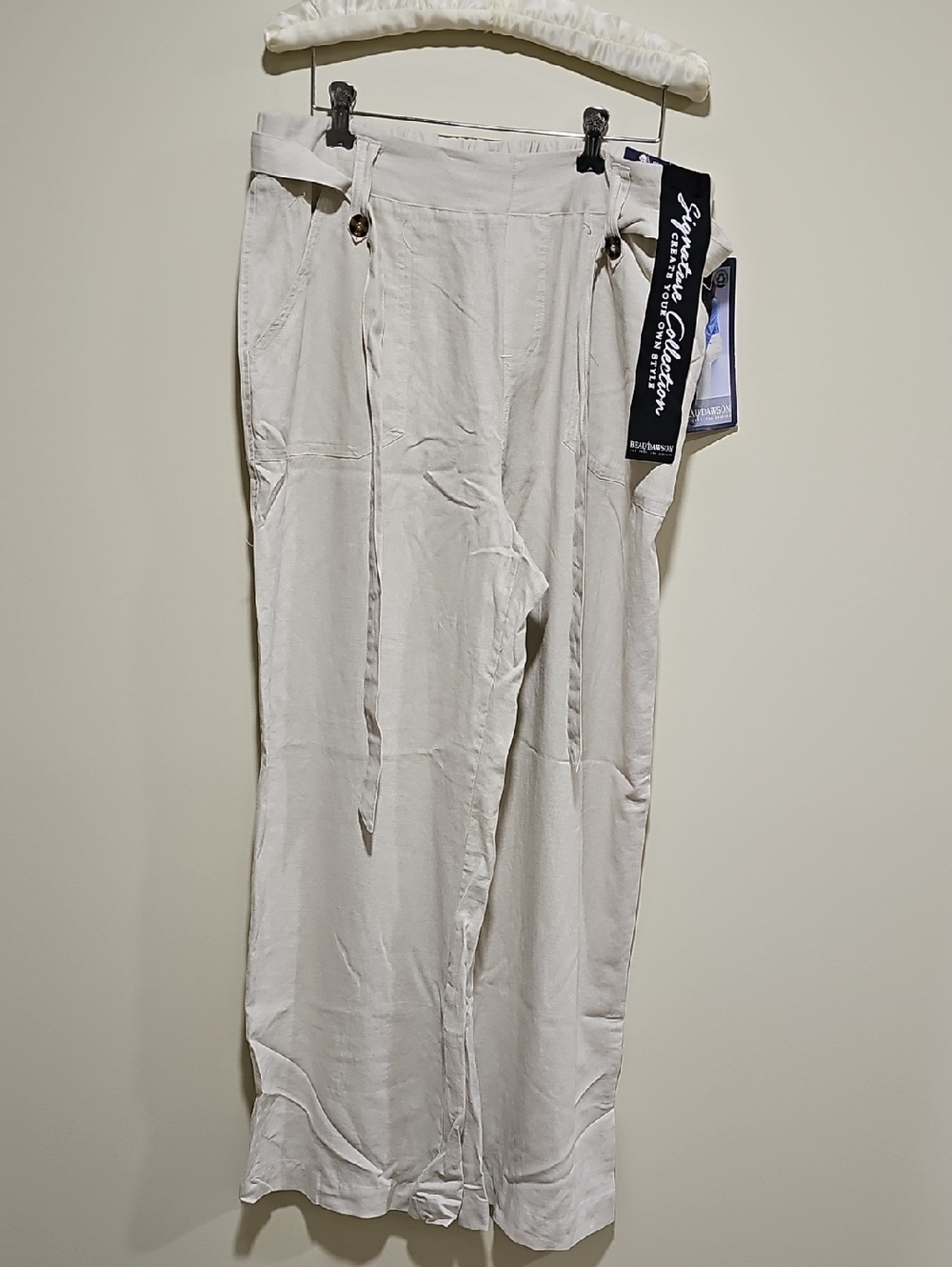 Light Cream Wide-Leg Drawstring Pants